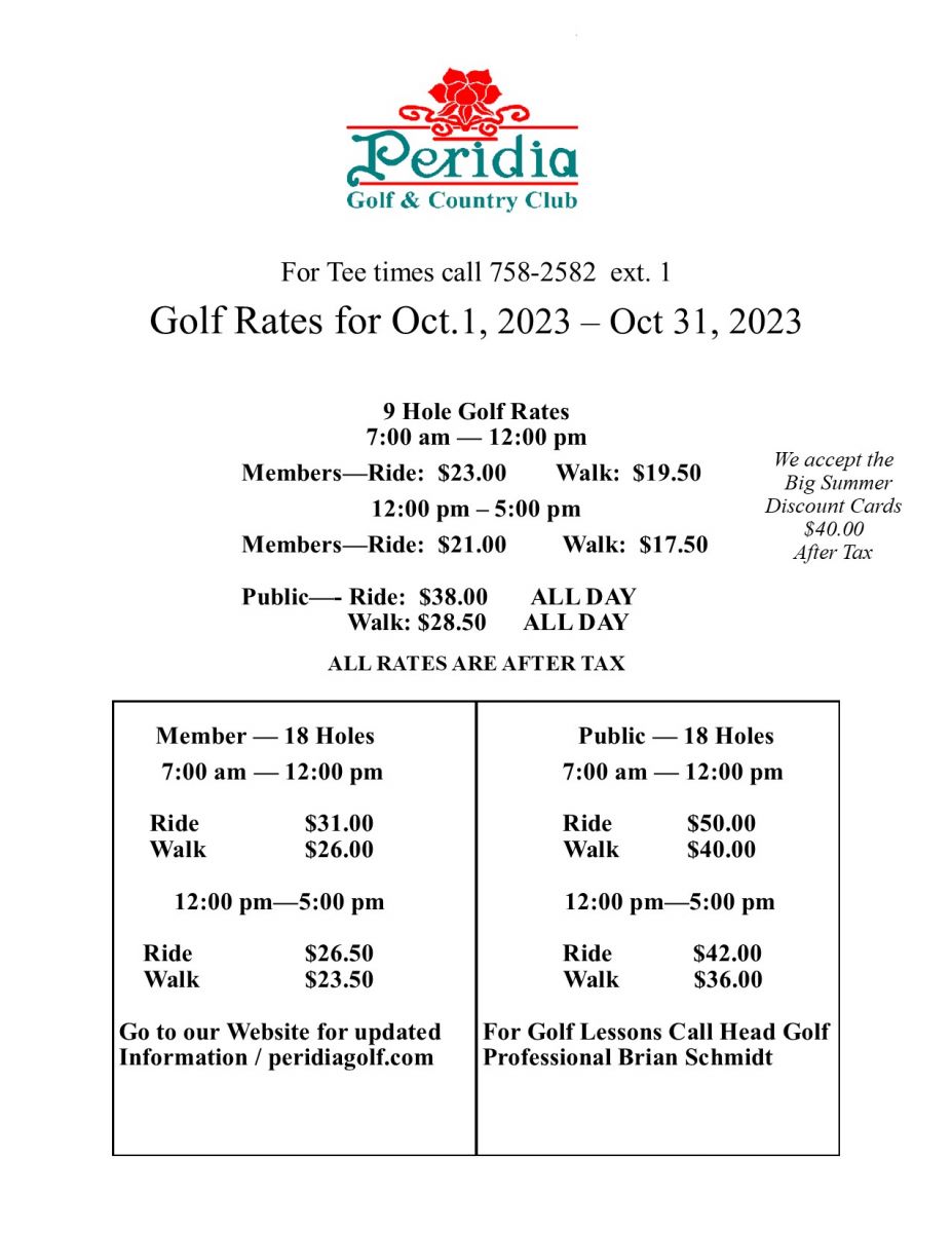Rates Peridia Golf & Country Club
